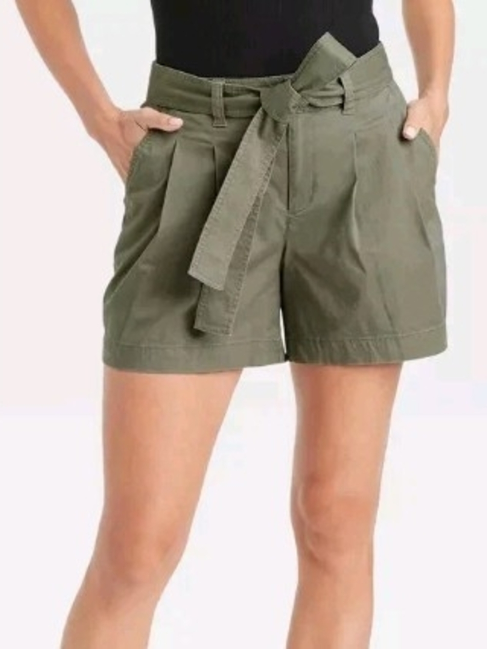 a new day Olive Green  Tie-belt Shorts